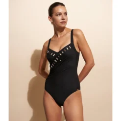 Maillot 1 Pièce Avec Mousses Drapé Noir Graphic Energy