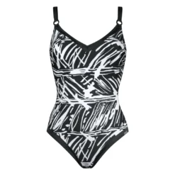 Maillot De Bain Une Pièce Avec Armatures Noir Et Blanc Ink Art