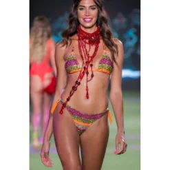 Maillot 2 Pièces Triangle Coulissant Avec Paillettes Orange Riga