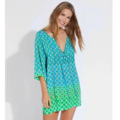 Tunique De Plage En Viscose Imprimé Bati