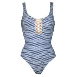 Watercult Maillot De Bain 1 Pièce Bleu Et Blanc Lacets Nautic Call