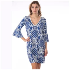 Robe Col V Haut De Gamme Imprimé Bleu Louxor