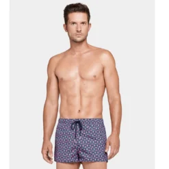 Short De Bain Court Pour Hommes Imprimé Marine Et Rose