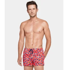 Short De Bain Court Imprimé Rouge