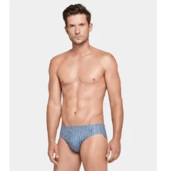 Slip De Bain Sport Imprimé Marine Et Blanc